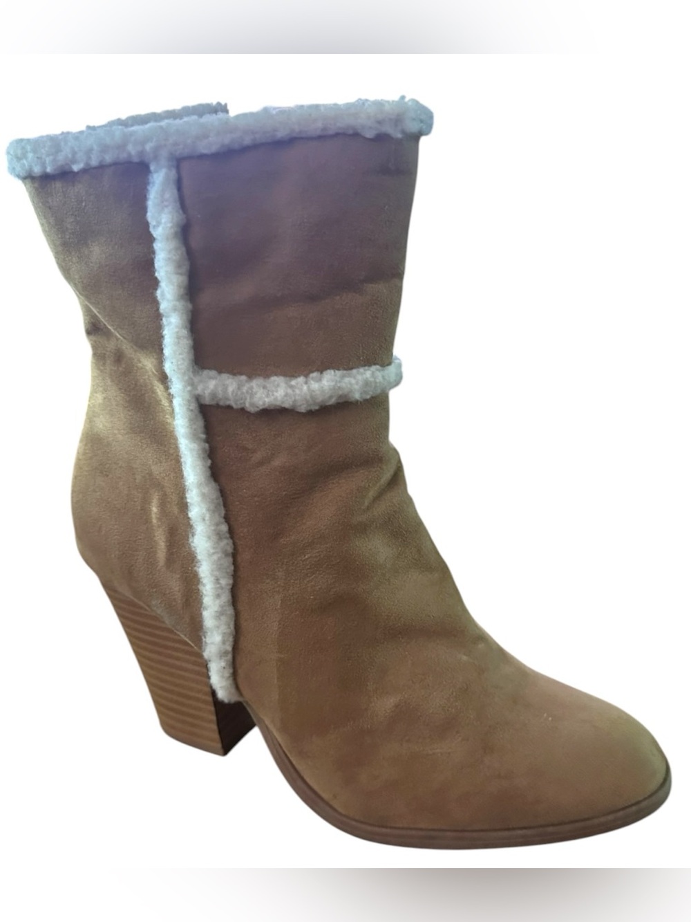 ShoeDazzle faux-suede heeled boot SZ 7 faux-shearling/sherpa trim lining.